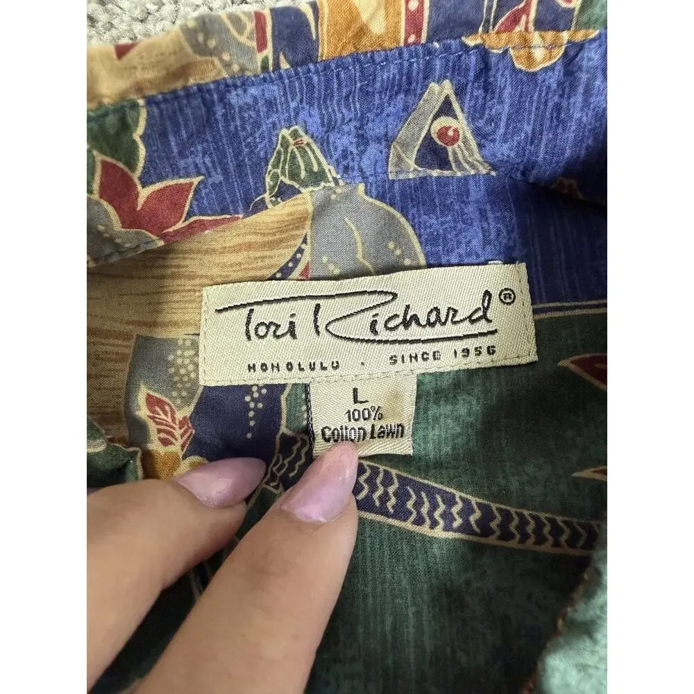 Tori Richard Shirt Mens L Turtle Batik Short Sleeve Button Up Hawaiian Relaxed